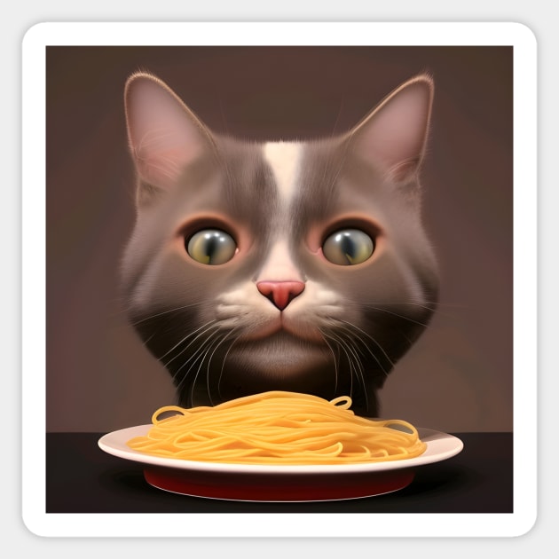 Cat eating spaghetti Sticker by animegirlnft
